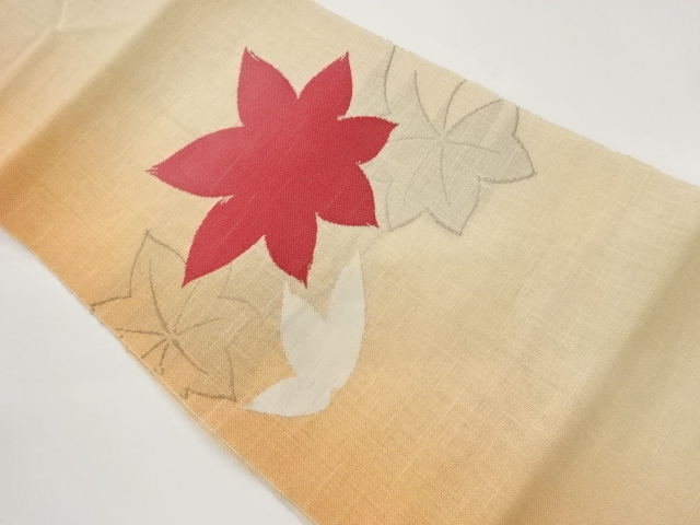 紗紬紅葉模様織出し名古屋帯